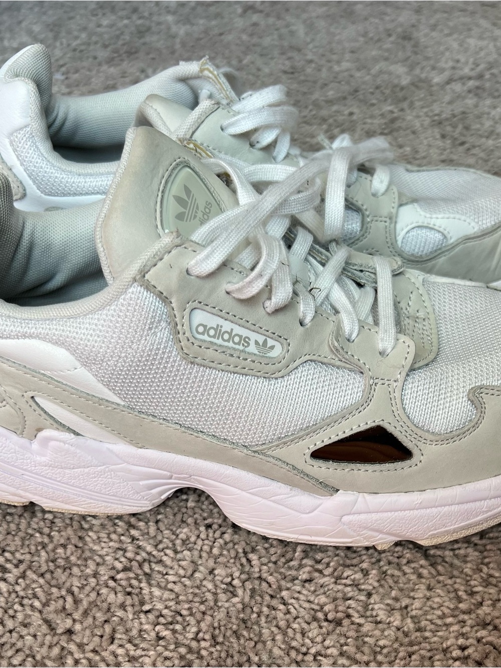 adidas falcon Women's Triple White/Light Gray Retro Runner Sneakers